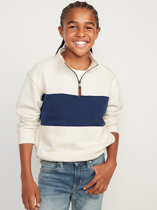 View large product image 1 of 3. Long-Sleeve Color-Blocked Quarter-Zip Sweatshirt for Boys