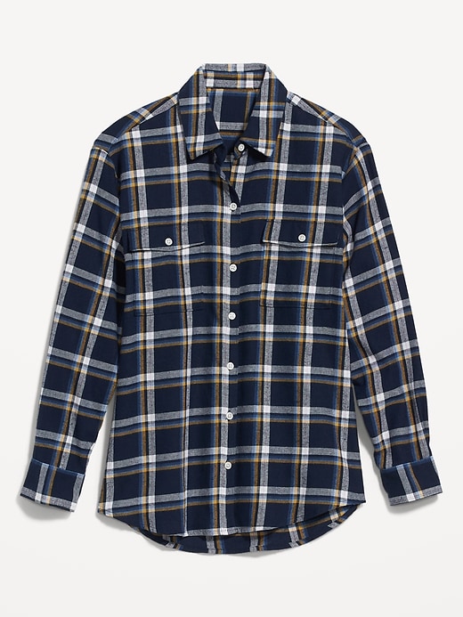 Old Navy Long-Sleeve Plaid Flannel Boyfriend Tunic Shirt for Women. 1