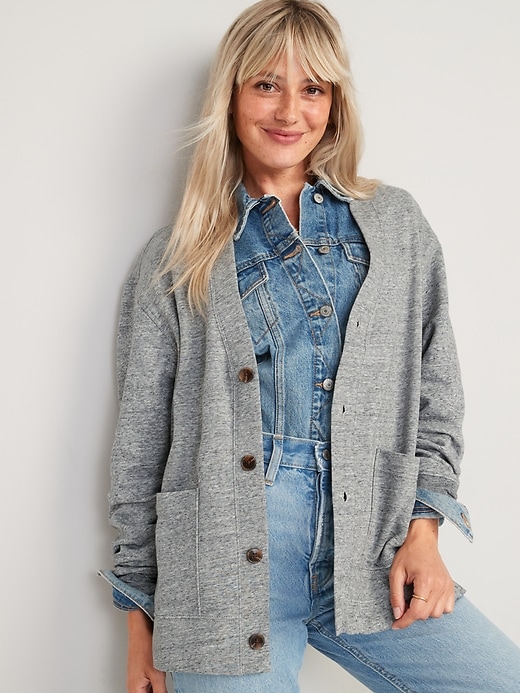 Oversized Gender-Neutral Button-Front Cardigan Sweatshirt for Adults