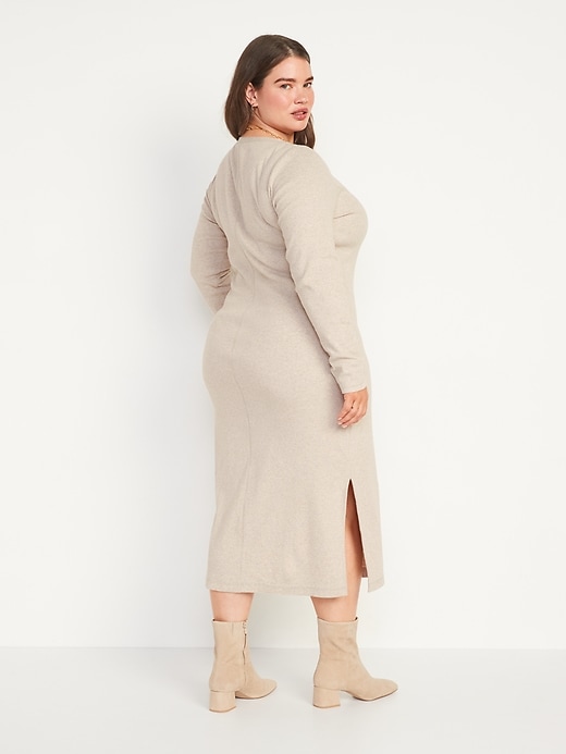 Image number 8 showing, Fitted Long-Sleeve Heathered Rib-Knit Henley Midi Dress for Women