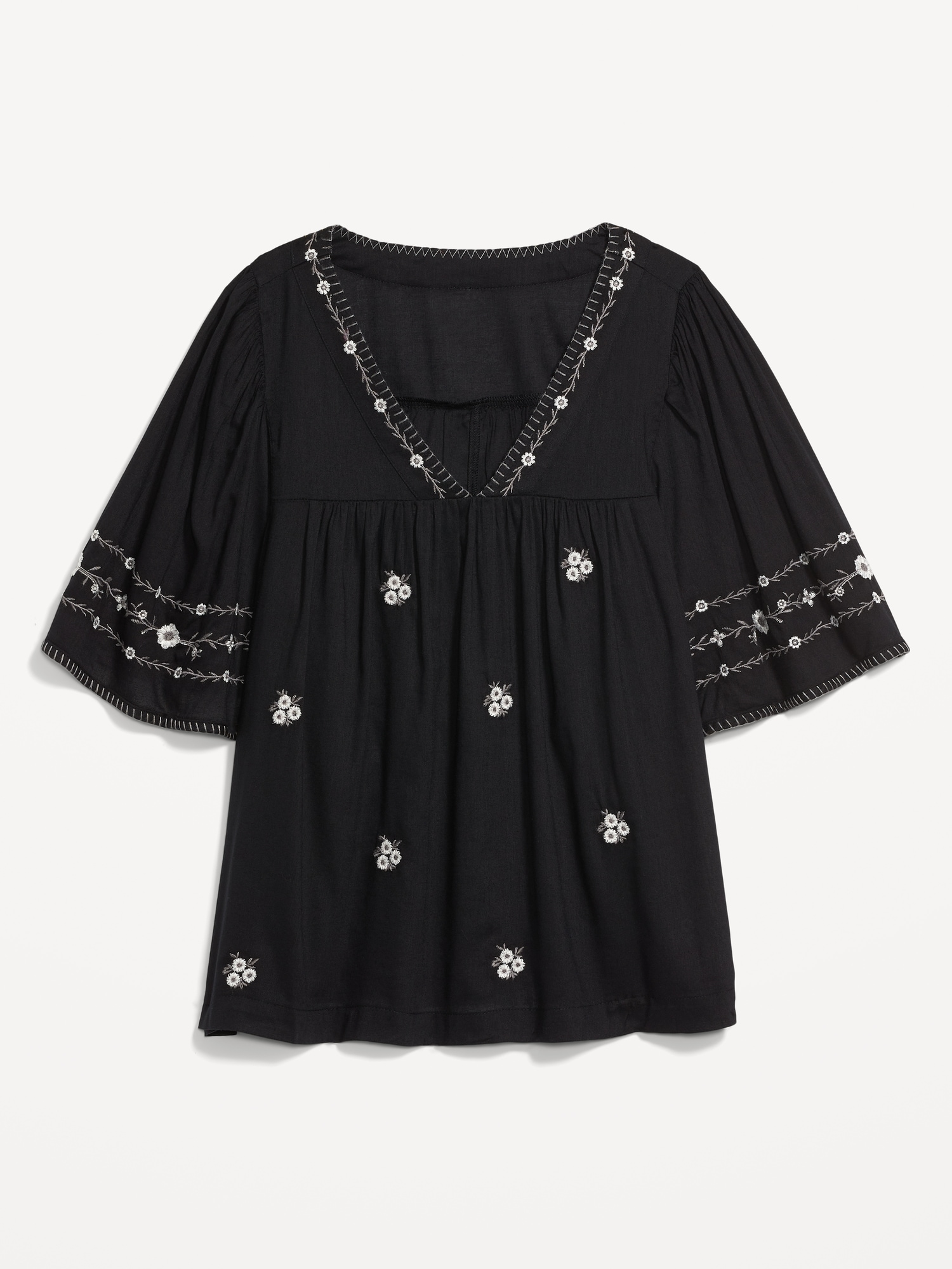 Floral-Embroidered V-Neck Bell-Sleeve Top | Old Navy