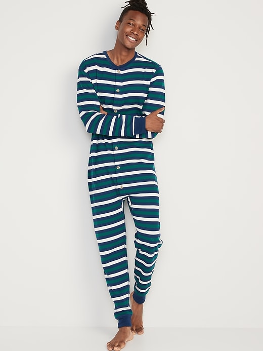 View large product image 1 of 3. Thermal-Knit Matching Print One-Piece Pajamas