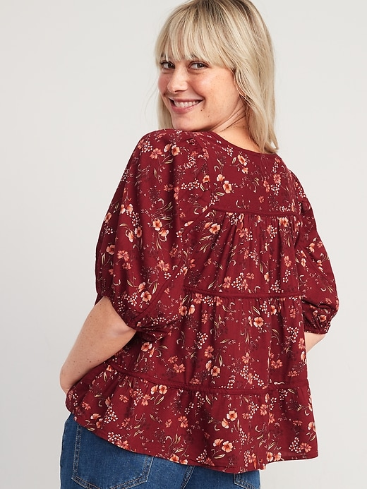 Image number 2 showing, Puff-Sleeve Floral Tiered Swing Blouse for Women