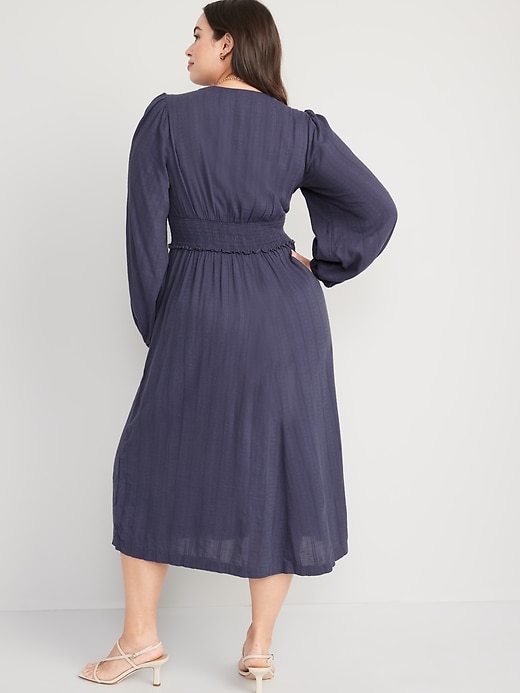 Image number 6 showing, Waist-Defined Puff-Sleeve Smocked Midi Dress for Women