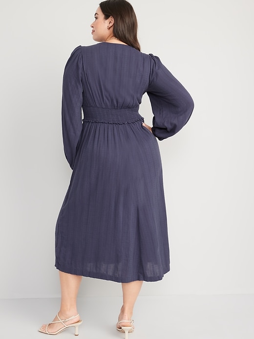 Image number 6 showing, Waist-Defined Puff-Sleeve Smocked Midi Dress