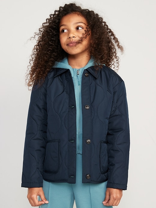 View large product image 1 of 3. Water-Resistant Quilted Button-Front Jacket for Girls