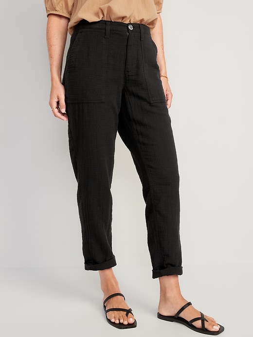 Image number 1 showing, High-Waisted Slouchy Cropped Tapered Workwear Pants for Women