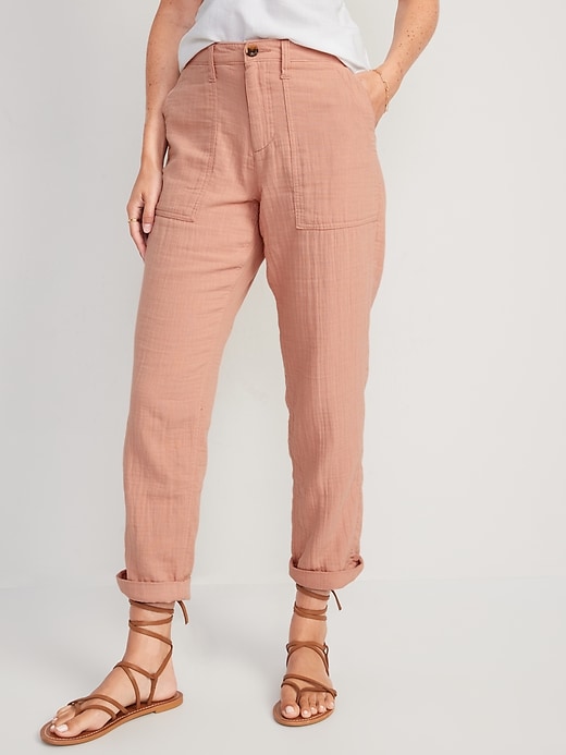 Image number 1 showing, High-Waisted Slouchy Cropped Tapered Workwear Pants