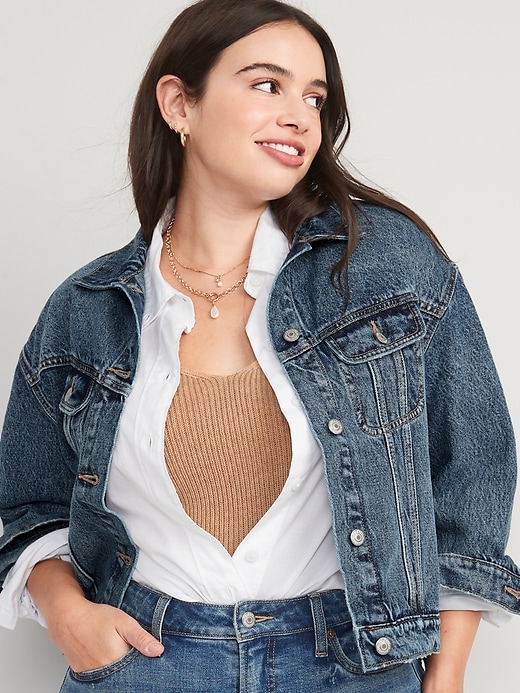 Image number 5 showing, Cropped Non-Stretch Jean Jacket for Women