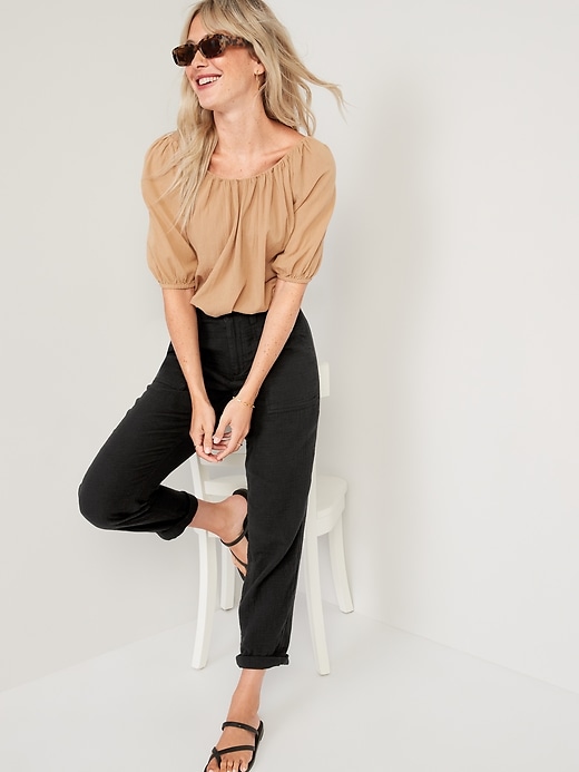 Image number 3 showing, High-Waisted Slouchy Cropped Tapered Workwear Pants for Women