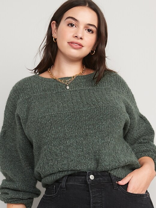 Image number 5 showing, Cozy Plush-Yarn Textured-Knit Sweater for Women