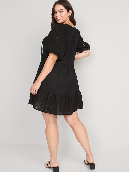 Image number 6 showing, Puff-Sleeve Tiered Embroidered Mini Swing Dress for Women