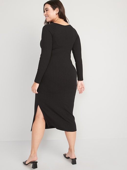 Image number 6 showing, Fitted Long-Sleeve Rib-Knit Midi Dress for Women