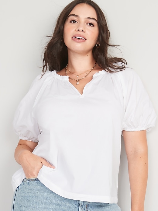 Image number 5 showing, Puff-Sleeve Split-Neck Swing Blouse for Women