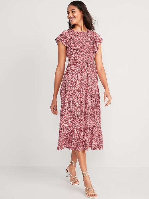 Old Navy Fit & Flare Flutter-Sleeve Tiered Smocked Midi Dress for Women. 4