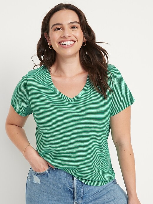 Image number 5 showing, EveryWear Striped V-Neck T-Shirt for Women