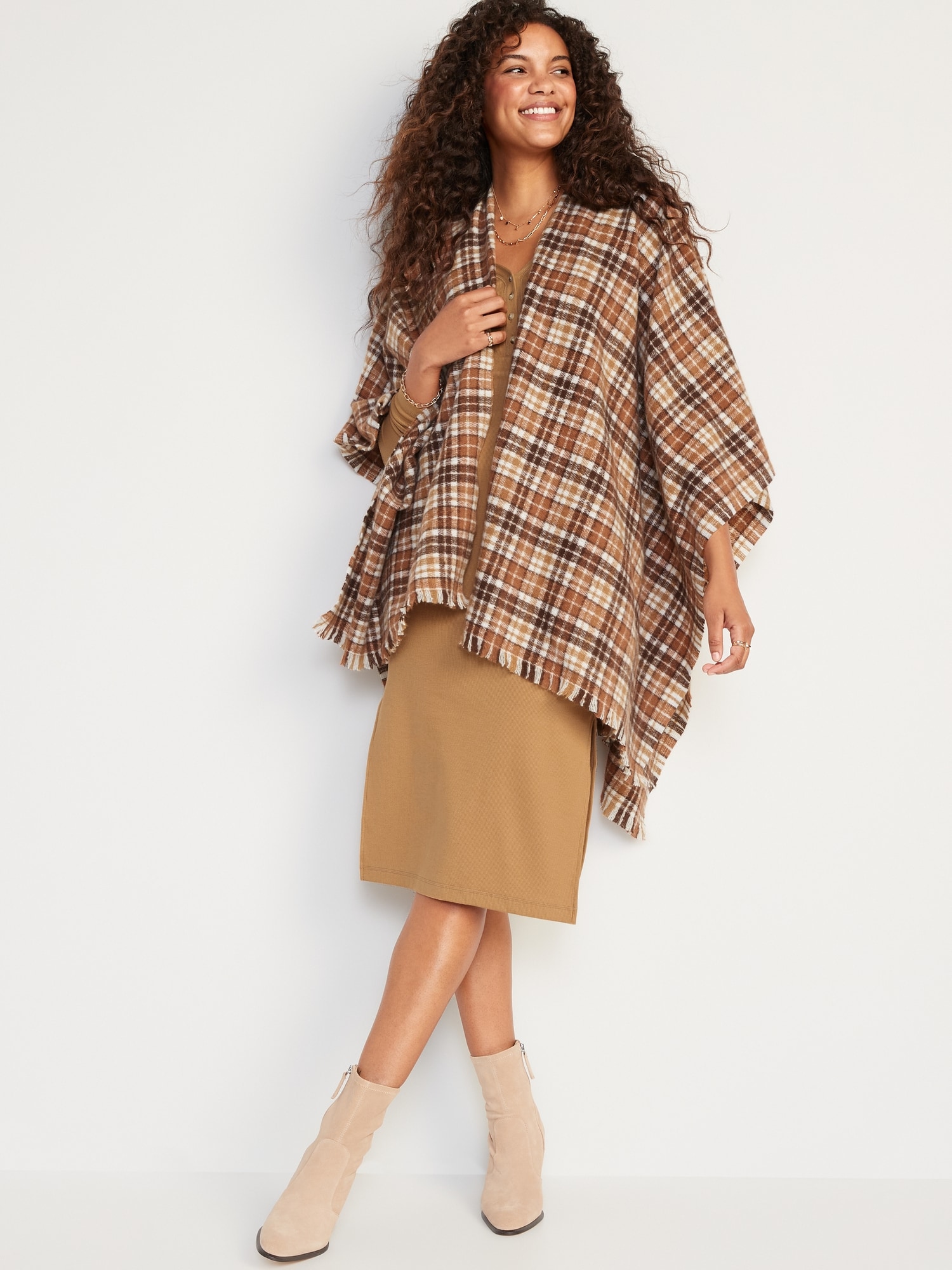 Flannel Poncho Scarf for Women