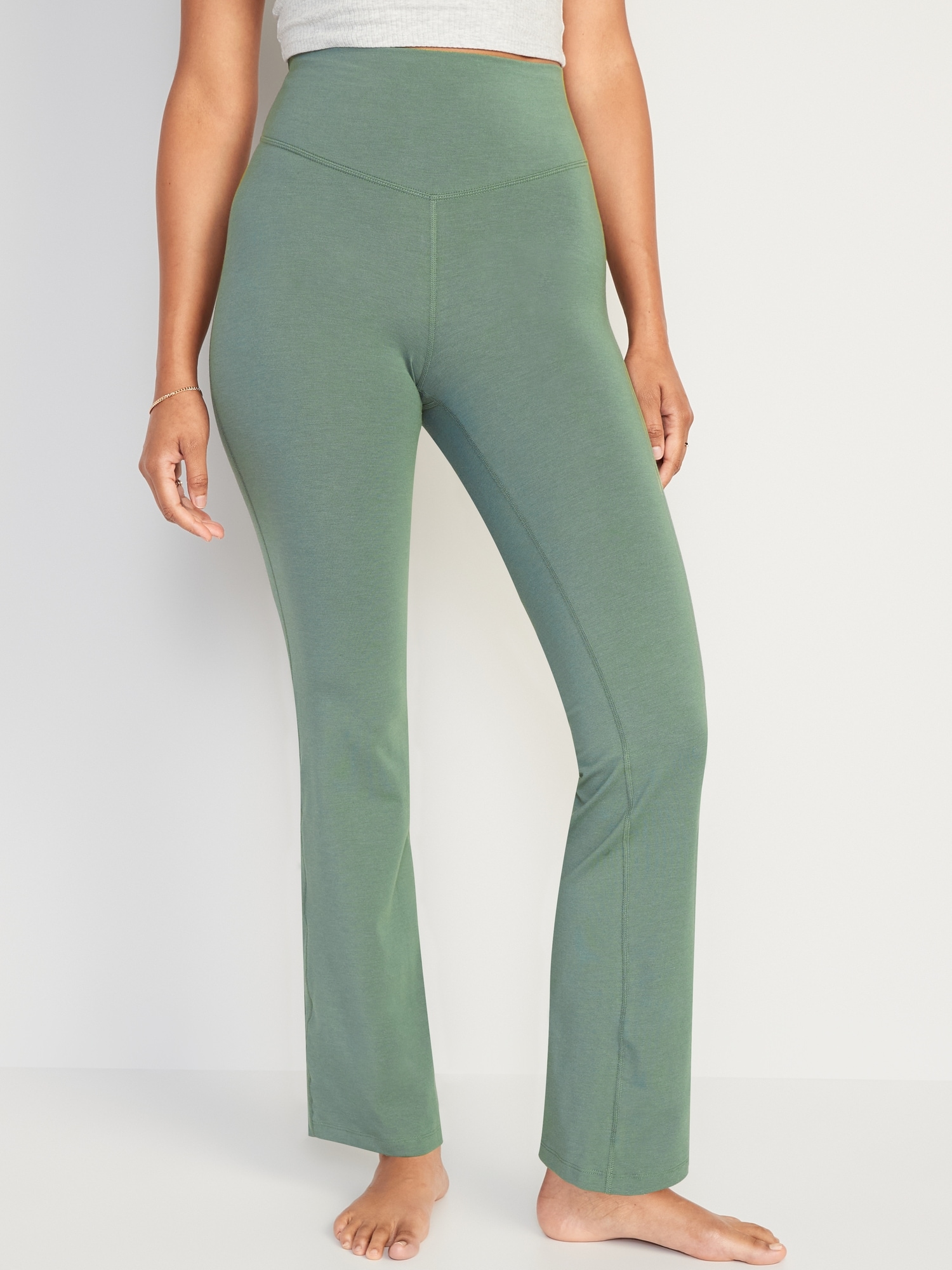 Old Navy Extra High-Waisted PowerChill Slim Boot-Cut Pants for Women green. 1
