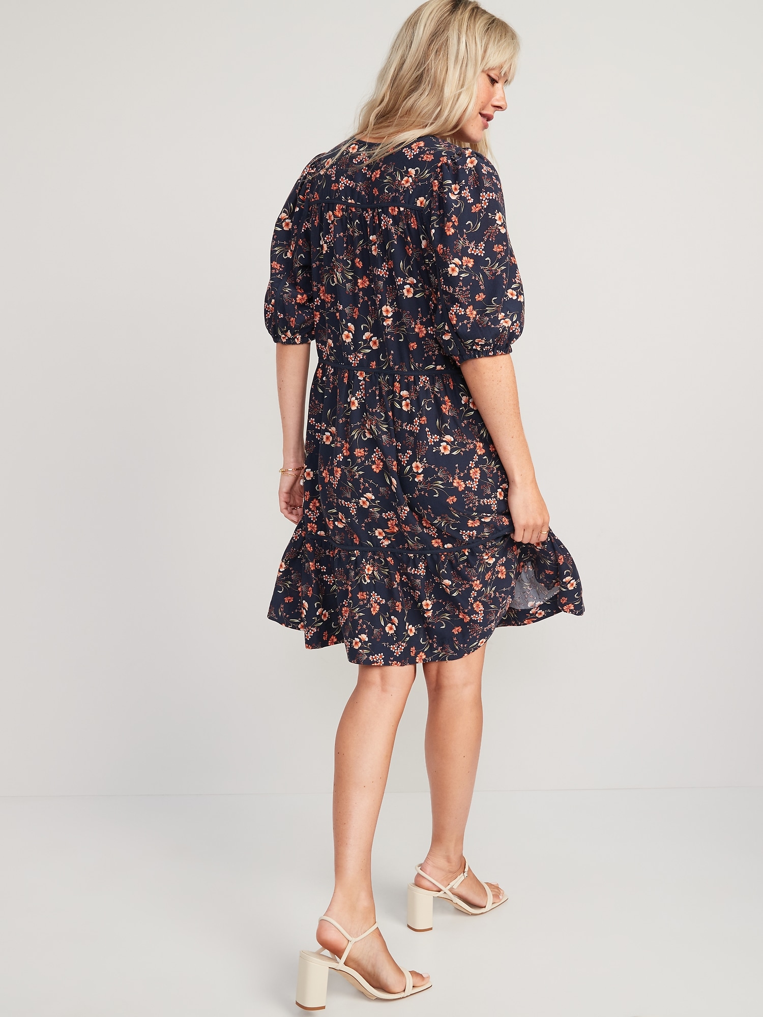 Puff-Sleeve Floral Mini Swing Dress | Old Navy