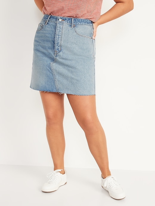 Image number 5 showing, Higher High-Waisted Button-Fly O.G. Straight Non-Stretch Mini Cut-Off Jean Skirt for Women