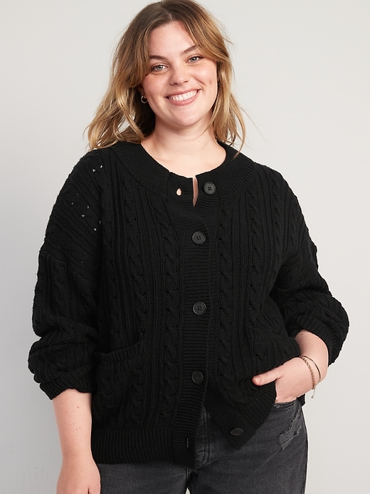 Image number 4 showing, Cozy Cable-Knit Button-Front Cardigan Sweater