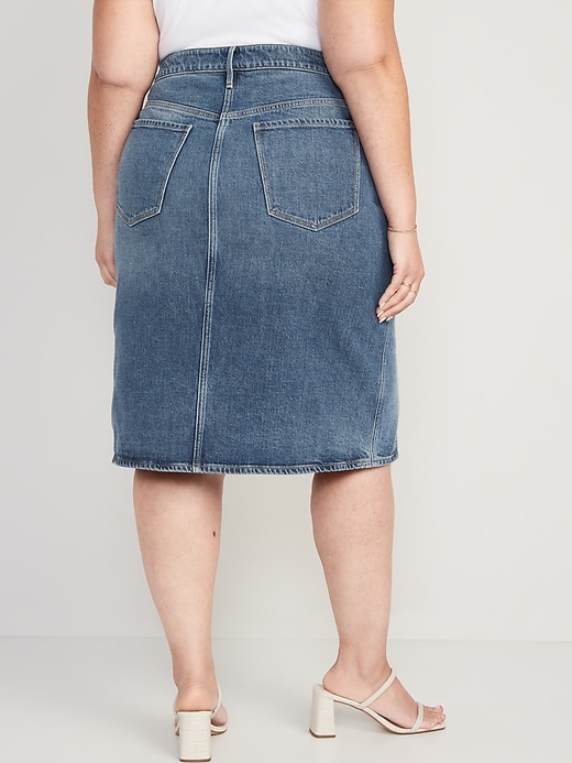 Image number 8 showing, Higher High-Waisted Button-Fly Midi Jean Pencil Skirt for Women