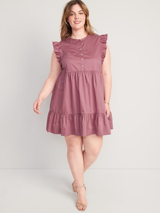 Image number 7 showing, Ruffle-Sleeve Cotton-Poplin Mini Shift Dress for Women