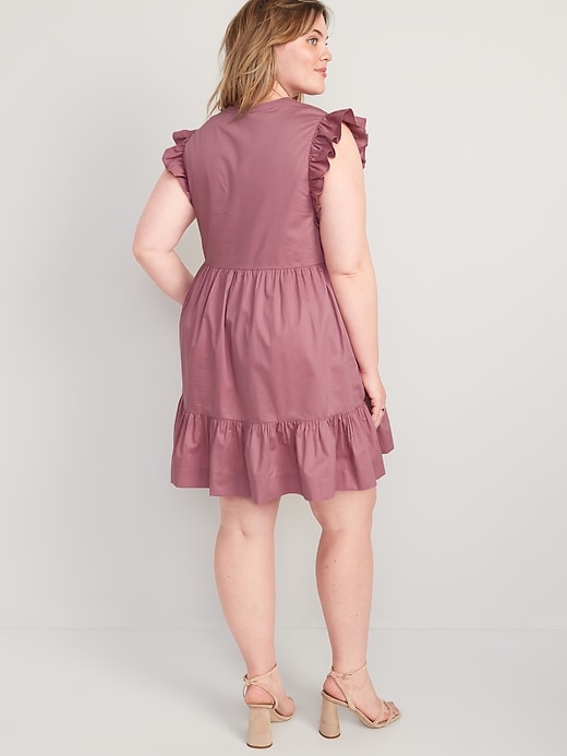 Image number 8 showing, Ruffle-Sleeve Cotton-Poplin Mini Shift Dress for Women