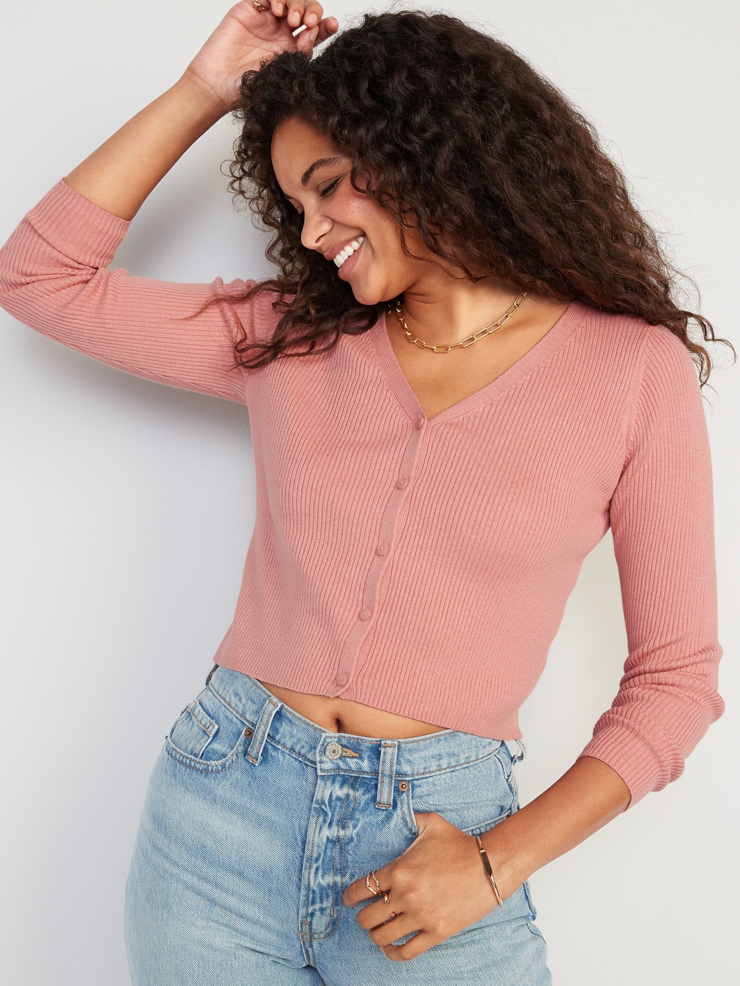 Long-Sleeve Cropped Rib-Knit Cardigan Sweater for Women | Old Navy