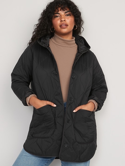 Image number 5 showing, Hooded Quilted Utility Coat for Women