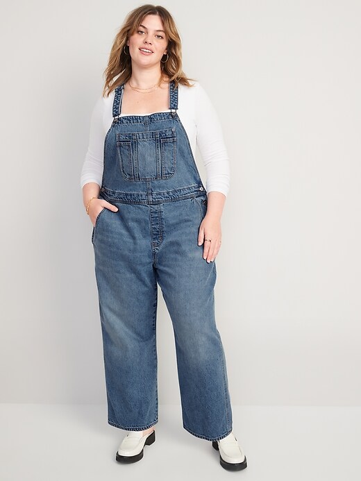 Image number 7 showing, Baggy Wide-Leg Non-Stretch Jean Overalls for Women