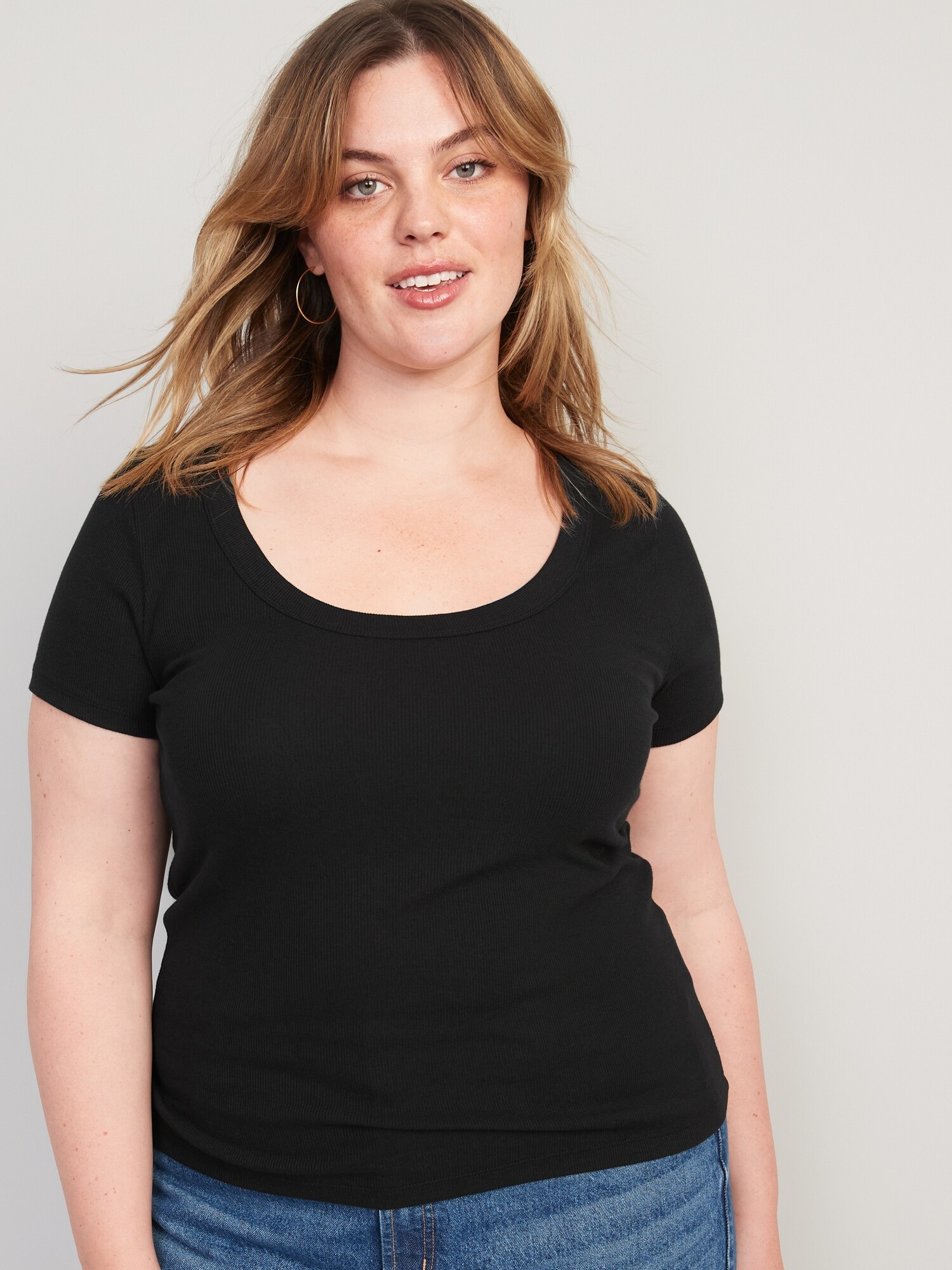 Women's Plus Size Black Scoop Neck Tee