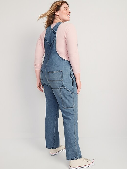 Image number 6 showing, Slouchy Straight Non-Stretch Jean Overalls for Women