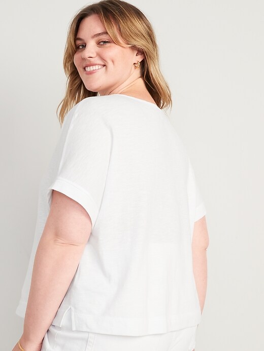 Image number 8 showing, Short-Sleeve Crinkled Slub-Knit Henley Easy T-Shirt for Women