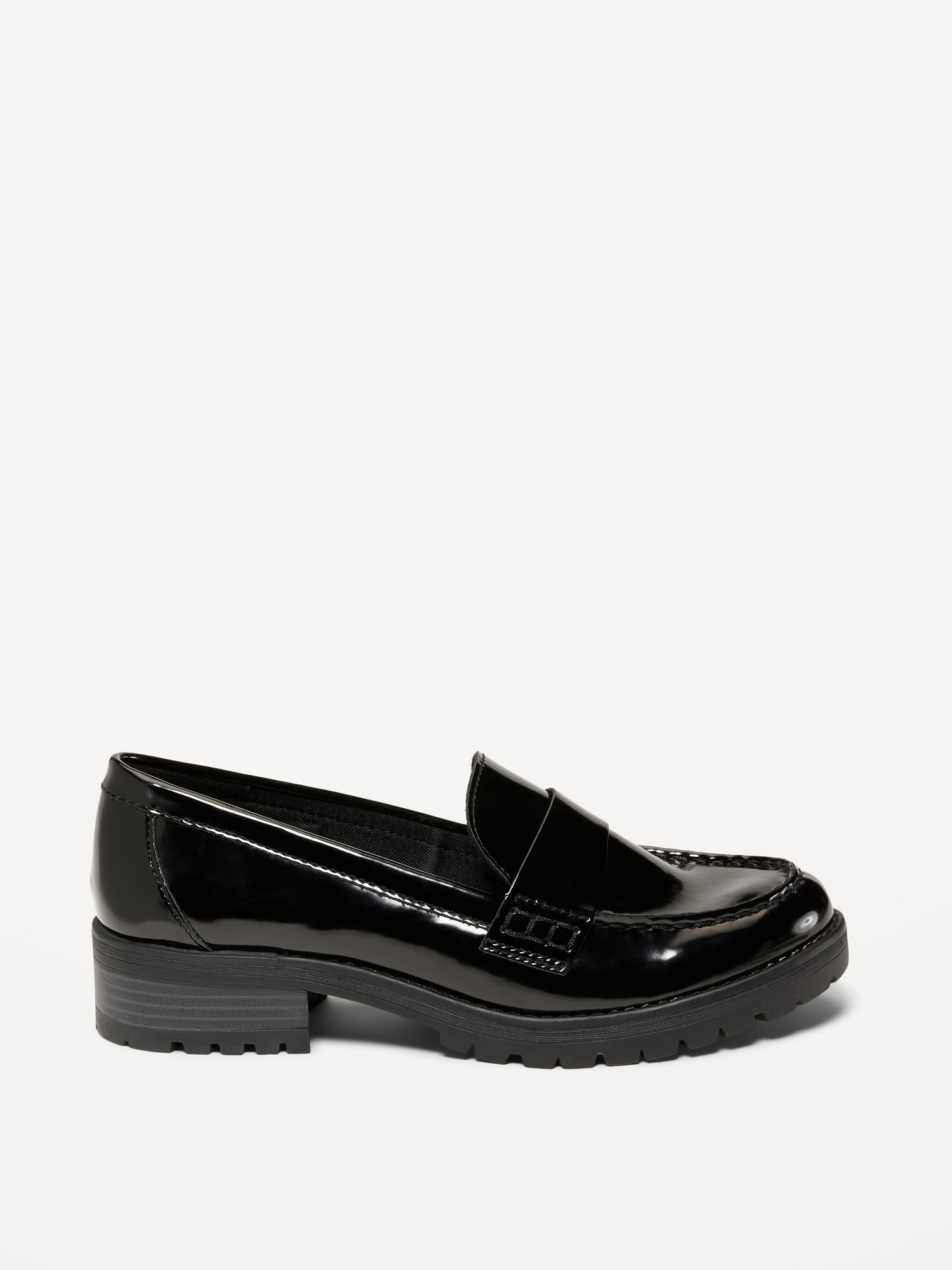 Faux-Leather Chunky-Heel Loafer Shoes for Women Old