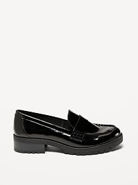Faux-Leather Chunky-Heel Loafer Shoes for Women