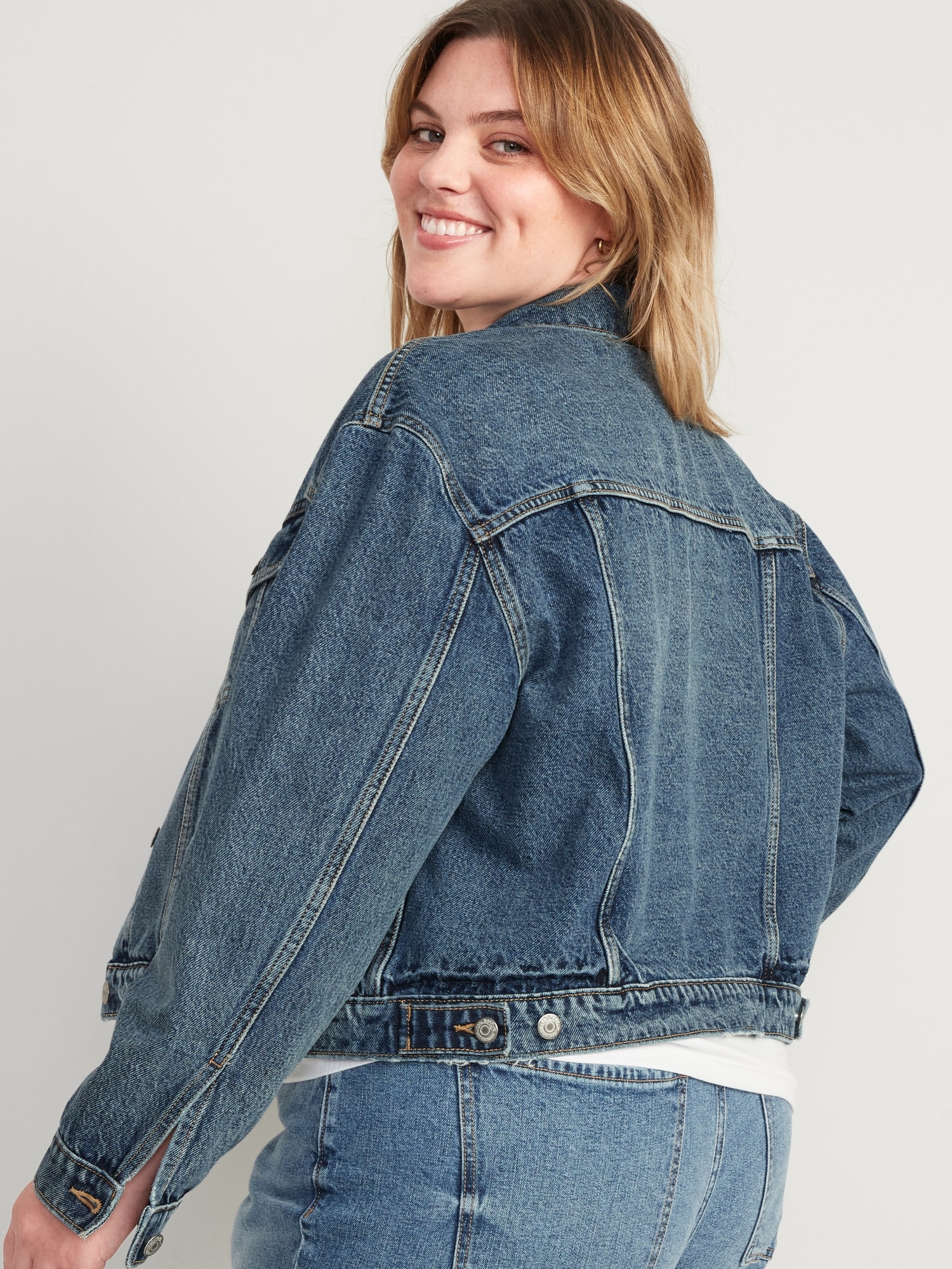 Cropped Light-Wash Workwear Jean Jacket for Women | Old Navy
