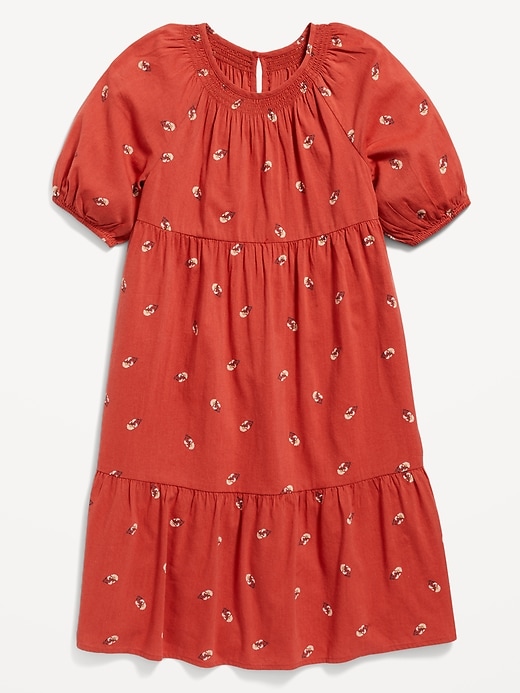 Floral-Print Puff-Sleeve Tiered Swing Dress for Girls