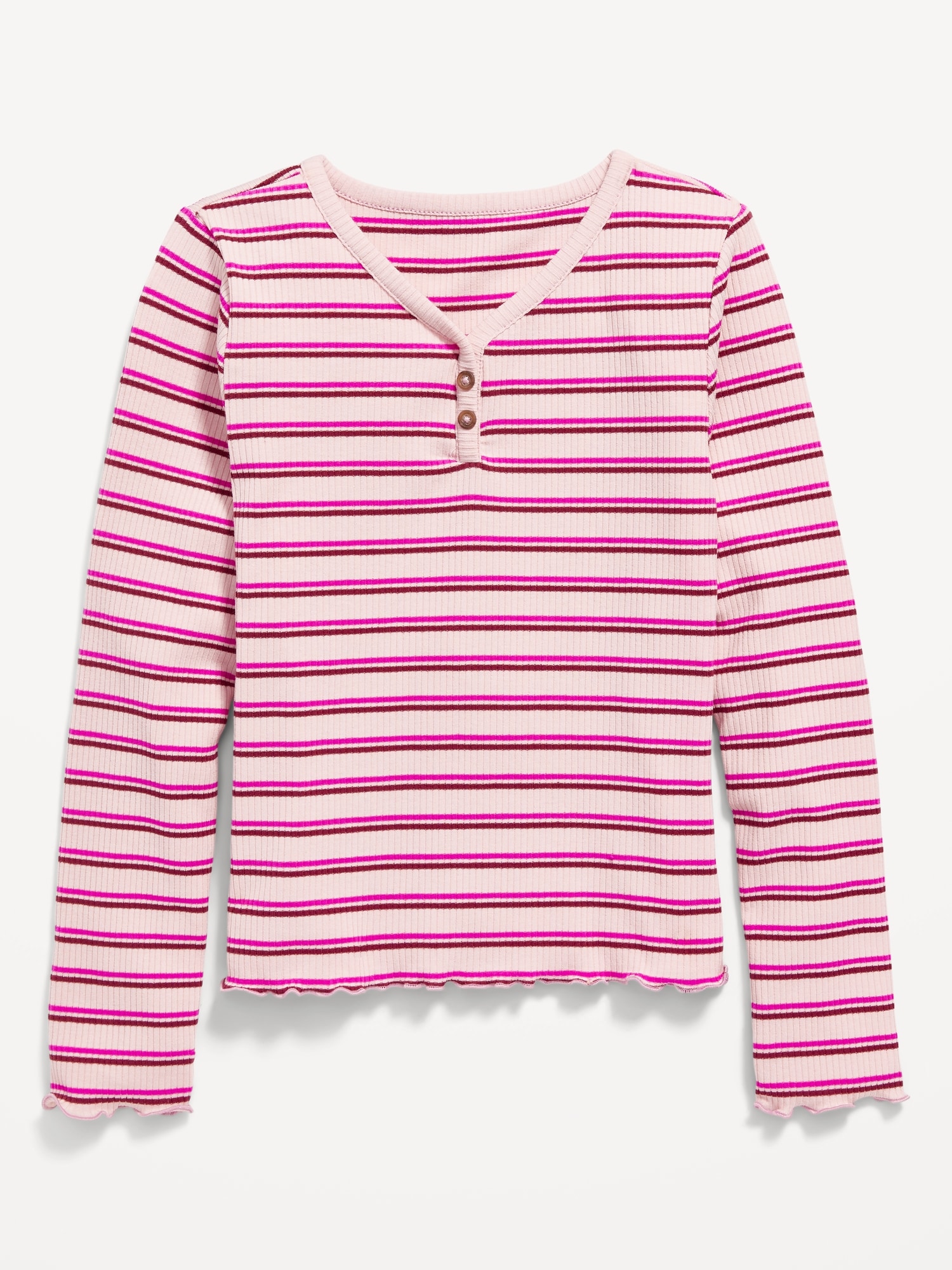 Striped Long-Sleeve Rib-Knit Henley T-Shirt for Girls | Old Navy