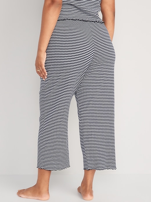 Image number 6 showing, High-Waisted Striped Cropped Pointelle-Knit Pajama Pants