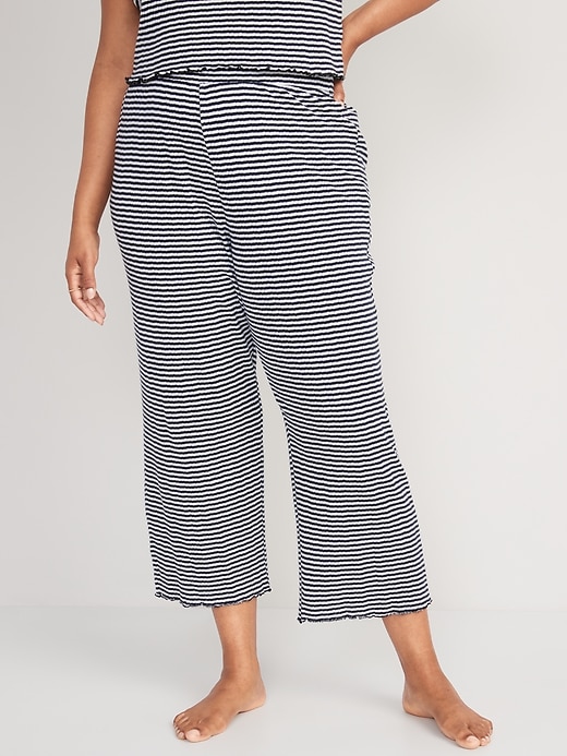 Image number 5 showing, High-Waisted Striped Cropped Pointelle-Knit Pajama Pants