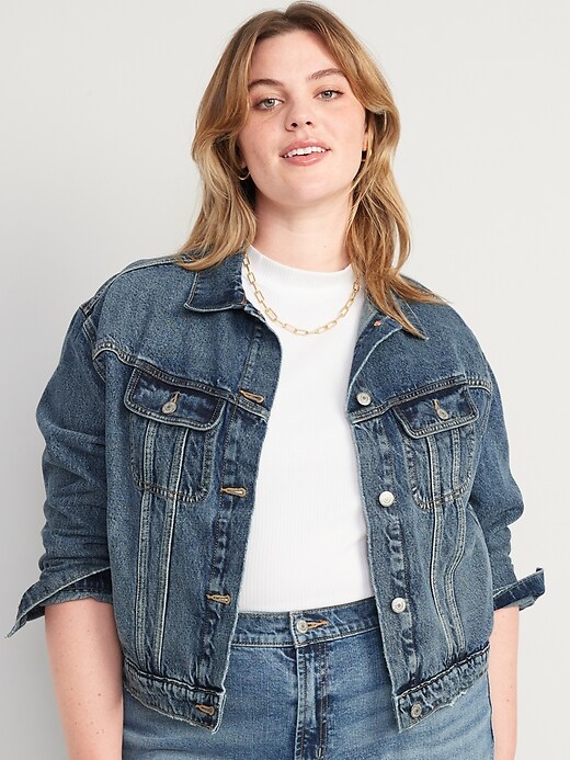 Image number 7 showing, Cropped Non-Stretch Jean Jacket for Women