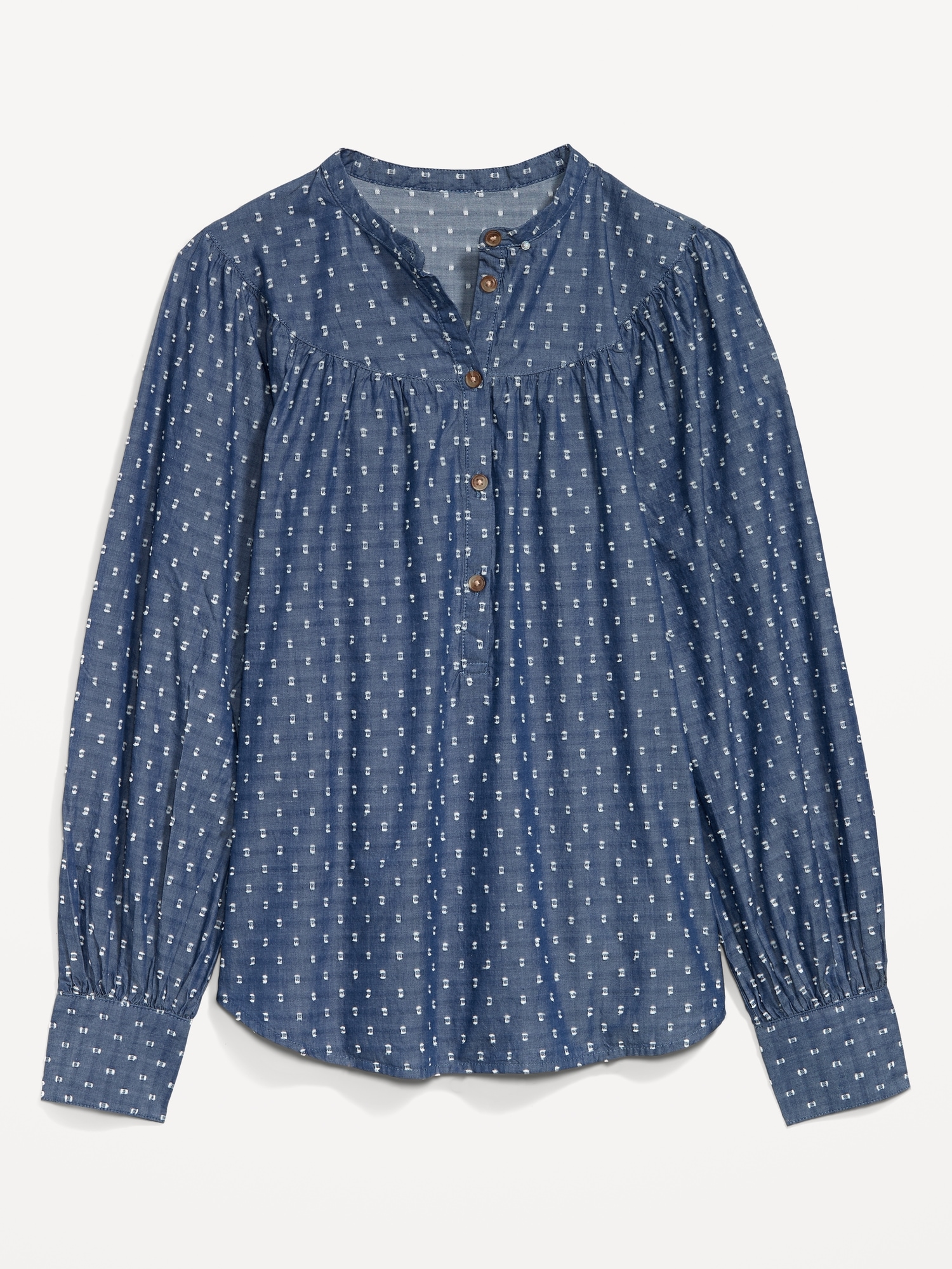 Puff-Sleeve Clip-Dot Henley Swing Blouse | Old Navy