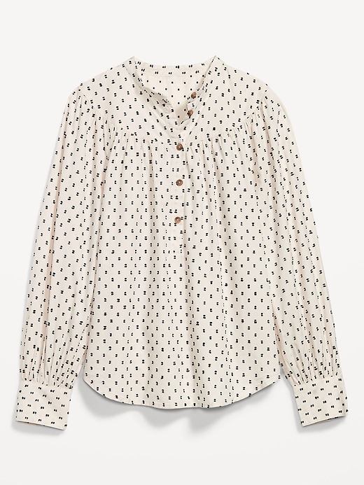 Image number 3 showing, Puff-Sleeve Clip-Dot Henley Swing Blouse