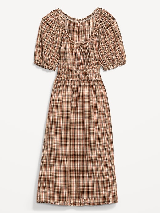 Image number 4 showing, Waist-Defined Puff-Sleeve Plaid Midi Dress for Women