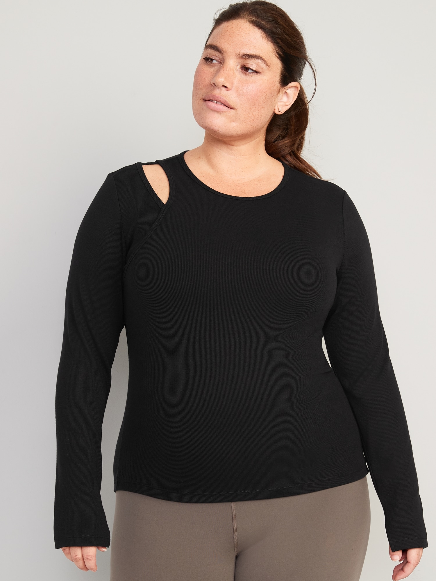 Long-Sleeve UltraLite Rib-Knit Asymmetric Cutout T-Shirt for Women ...