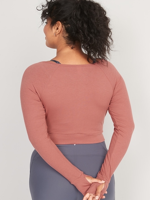 Image number 6 showing, Long-Sleeve UltraLite Rib-Knit Ultra-Cropped Cardigan Top
