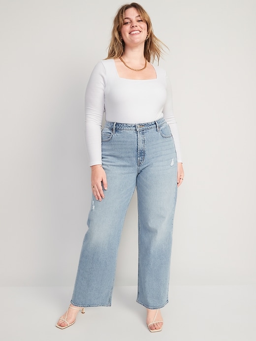 Image number 3 showing, Extra High-Waisted Ripped Wide-Leg Jeans for Women