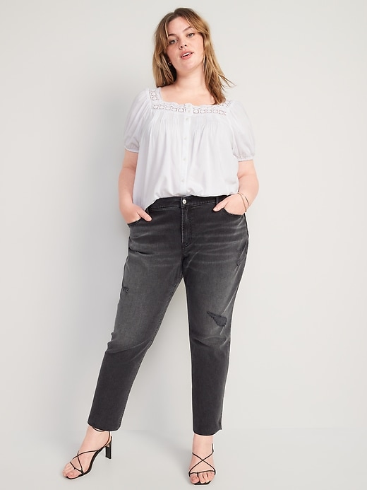 Image number 3 showing, Mid-Rise Boyfriend Straight Ripped Black Jeans for Women