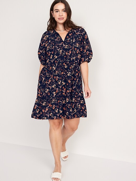 Image number 5 showing, Puff-Sleeve Floral Mini Swing Dress for Women